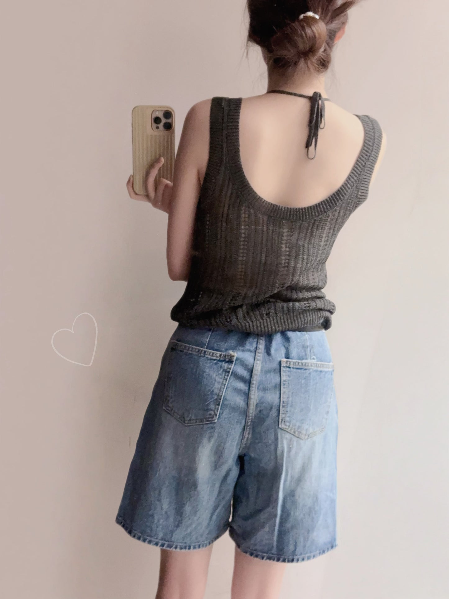 掛頸針織背心(米)