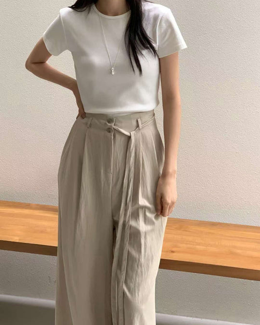 冷感皺皺高腰褲